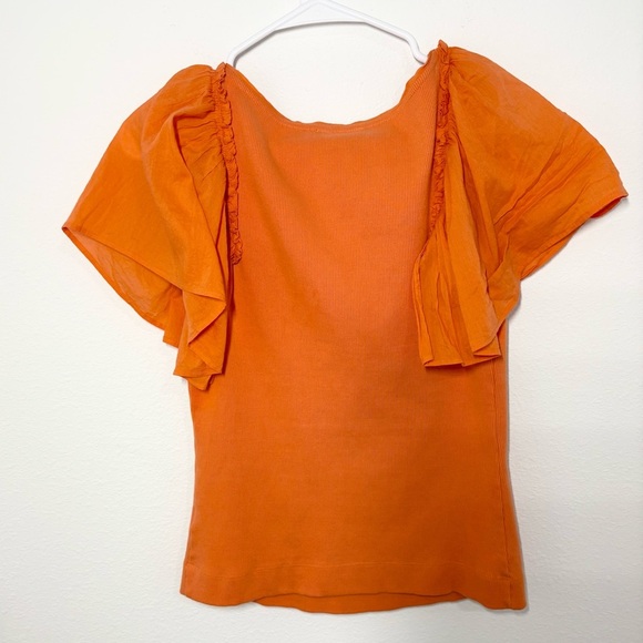 MAEVE Anthropologie Orange Flutter Sleeve Ribbed V-Neck Top - Picture 4 of 4